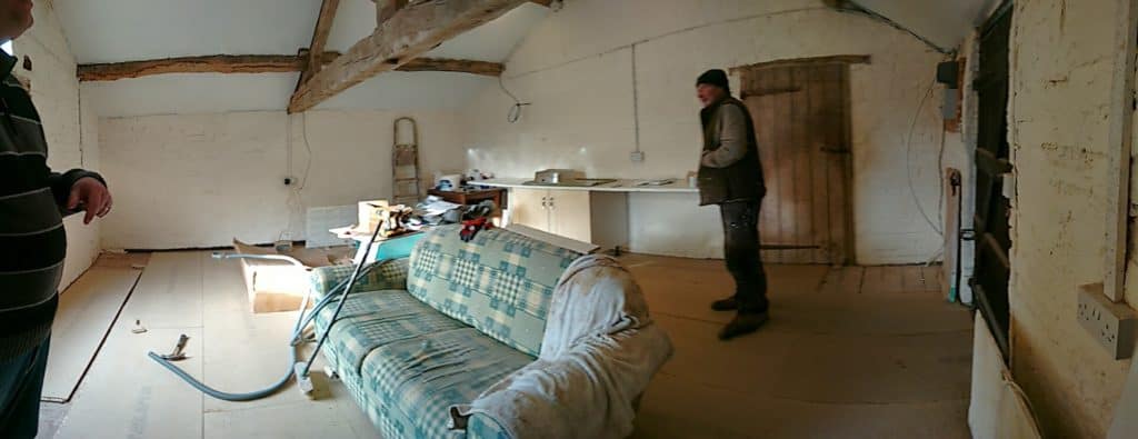 Panoramic view of Scruffies Salon during renovations